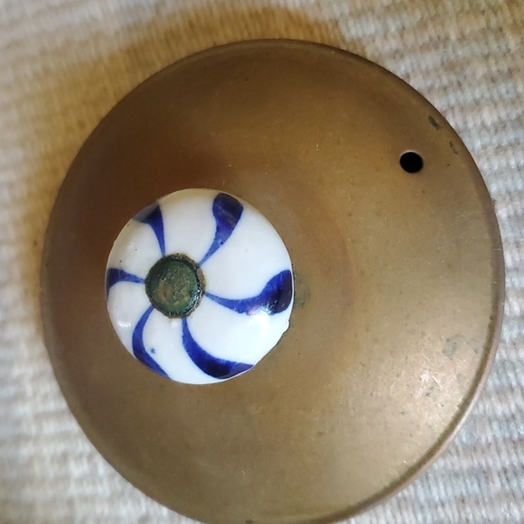 Vintage Cooper and Brass Teakettle/Pot with White Ceramic Handle - Picture 8 of 9